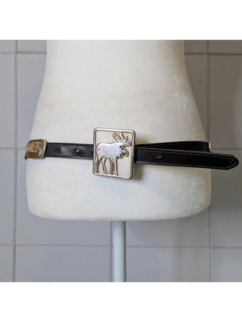 Vintage Navasota cabincore moose & canoe skinny leather belt